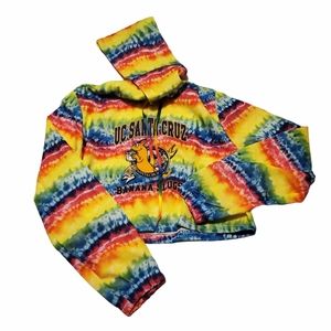 NEW UC Santa Cruz Rainbow Tie Die Crop Top Hoodie